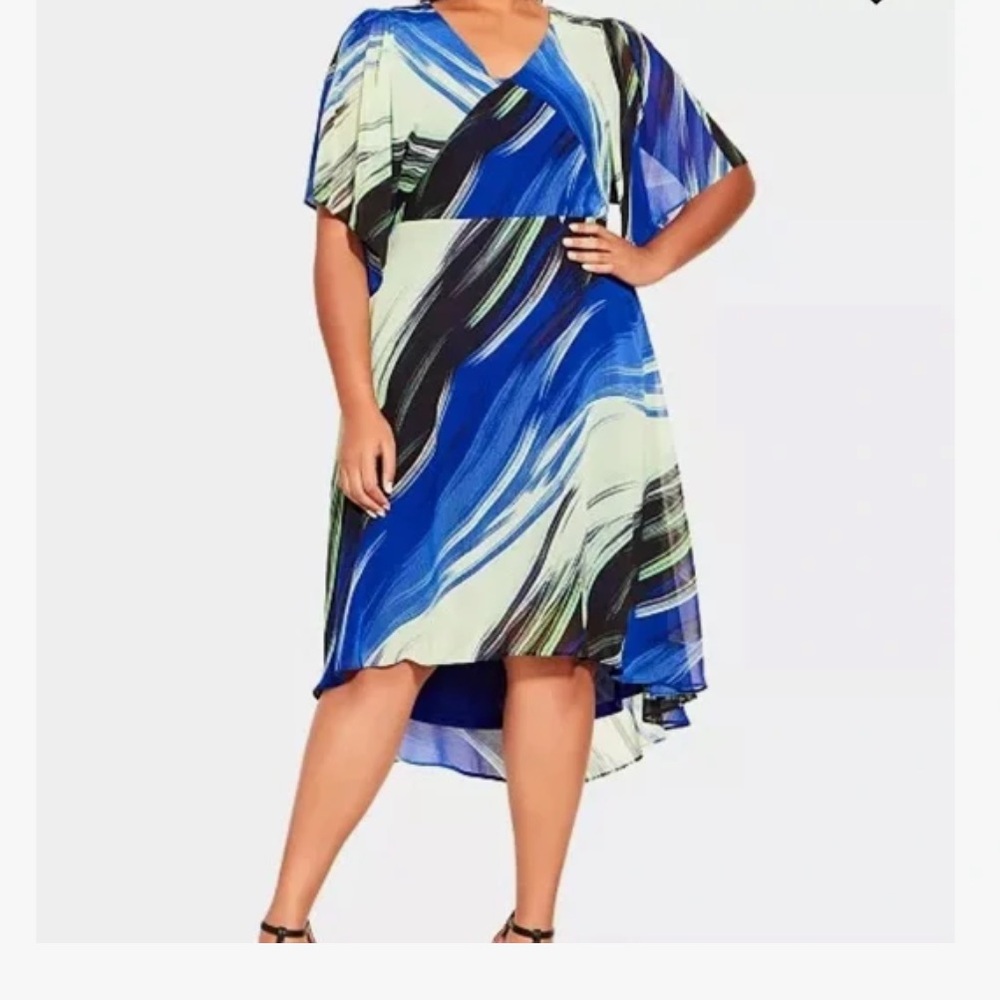 NWT City Chic Irene Dress in Citrus Wave Print Blue Green Large 20
